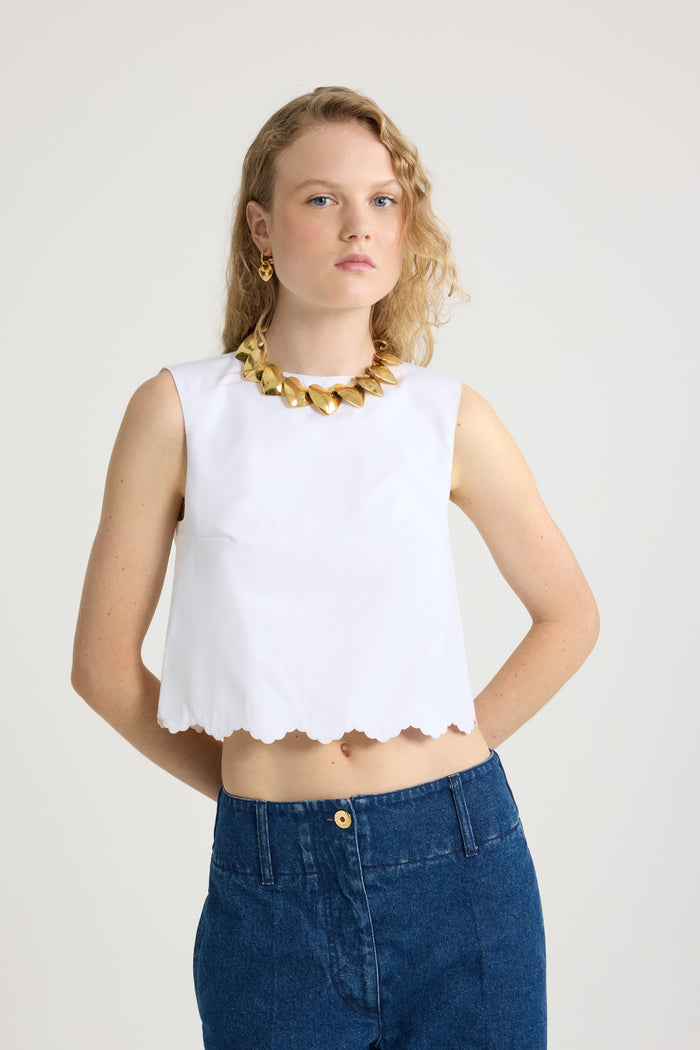 Jean Patou Top Court En Popeline De Coton Bio White