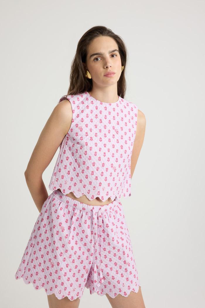 Jean Patou Top Court En Viscose Mélangée éco-responsable Matelassée Et Imprimée Small Provence Pink