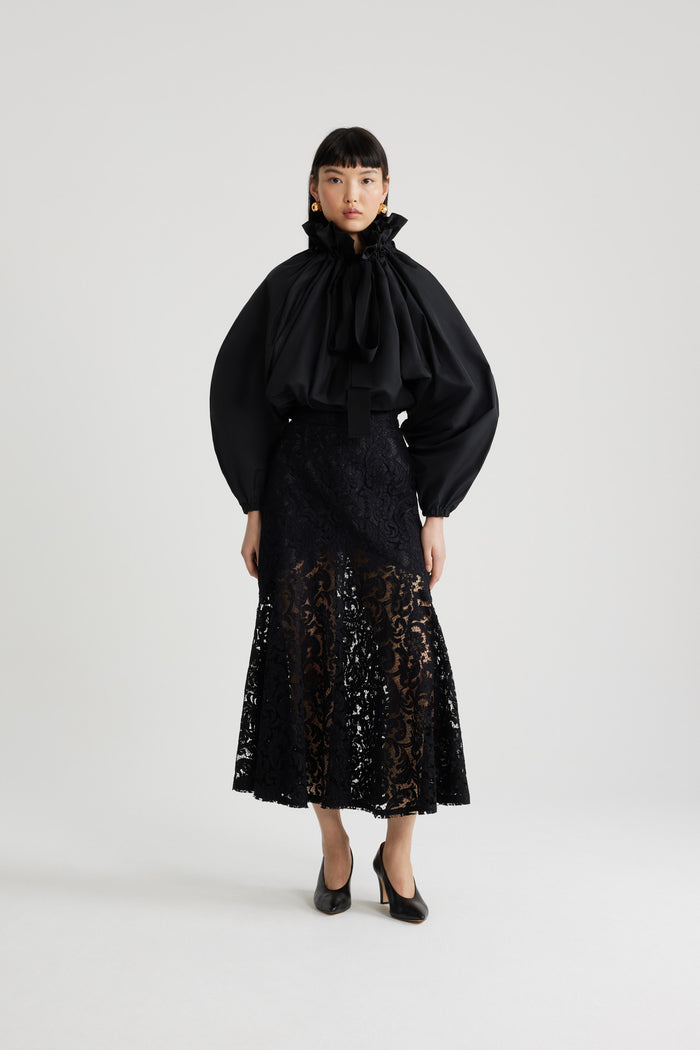 Jean Patou Top En Faille à Manches Bouffantes Black