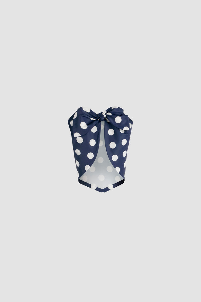 Jean Patou Top Noué En Ottoman Imprimé Recyclé Navy Polka Dots