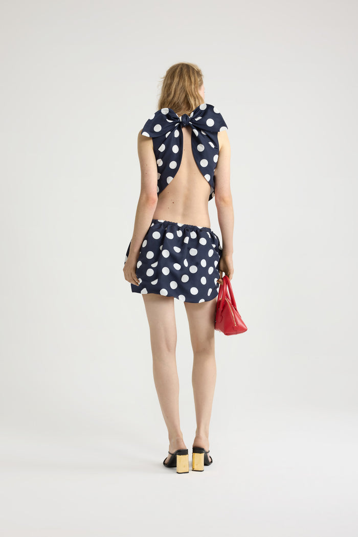 Jean Patou Top Noué En Ottoman Imprimé Recyclé Navy Polka Dots