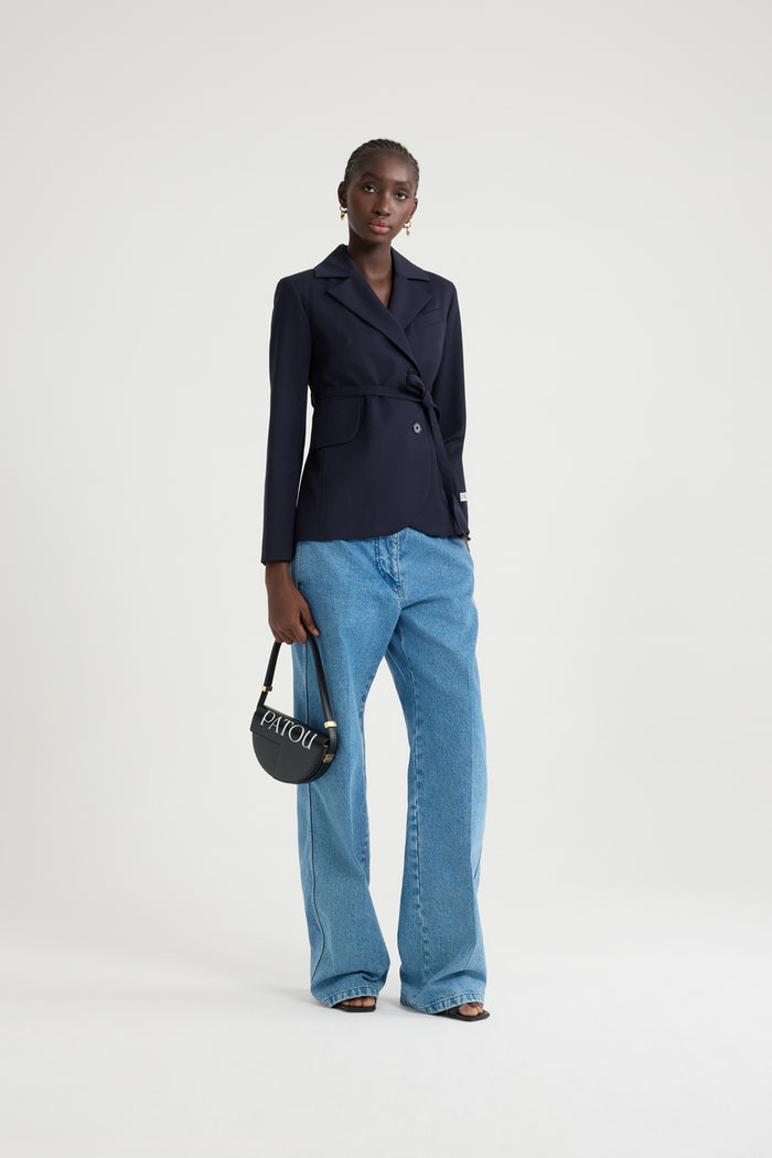Jean Patou Veste Ajustée Ceinturée En Sergé De Laine Technique éco-responsable Navy Black