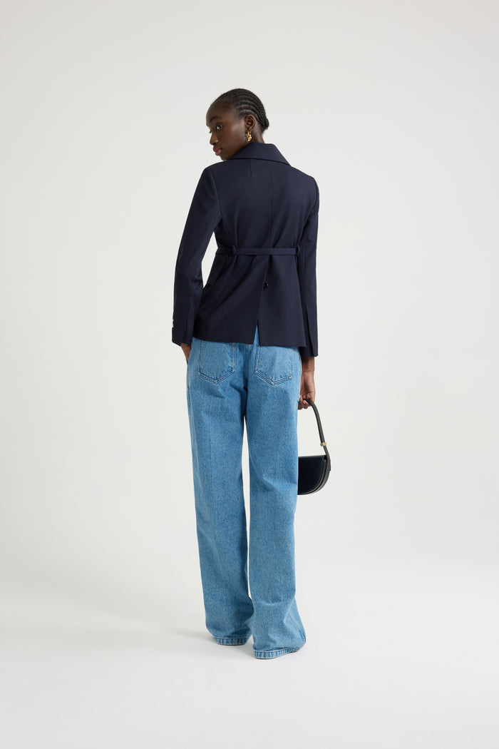 Jean Patou Veste Ajustée Ceinturée En Sergé De Laine Technique éco-responsable Navy Black
