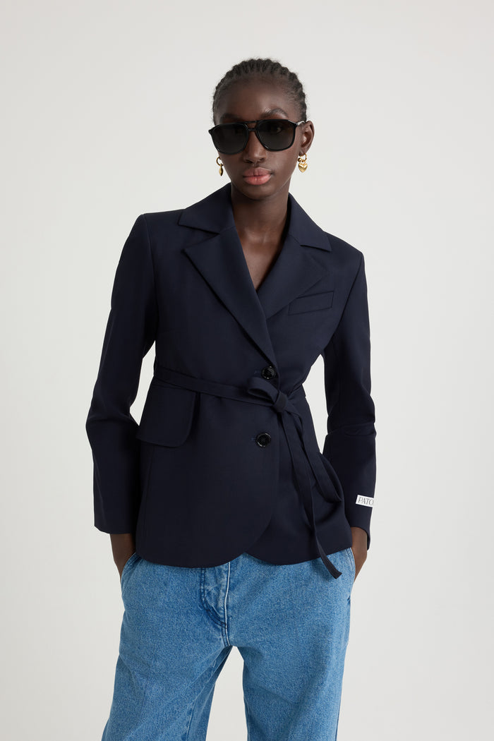 Jean Patou Veste Ajustée Ceinturée En Sergé De Laine Technique éco-responsable Navy Black