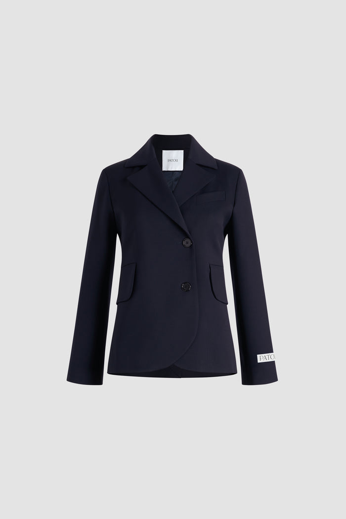 jean patou Veste ajustée ceinturée en sergé de laine technique éco-responsable Navy Black