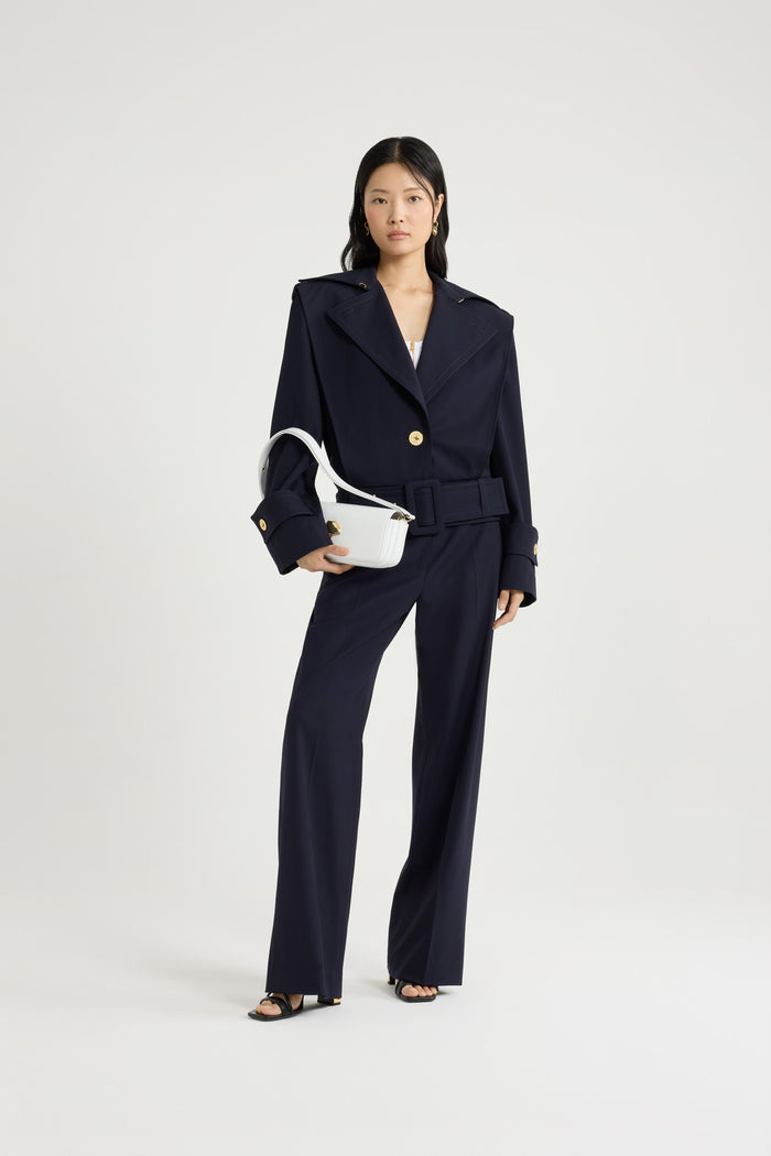 Jean Patou Veste Ceinturée En Sergé De Laine Technique éco-responsable Navy Black