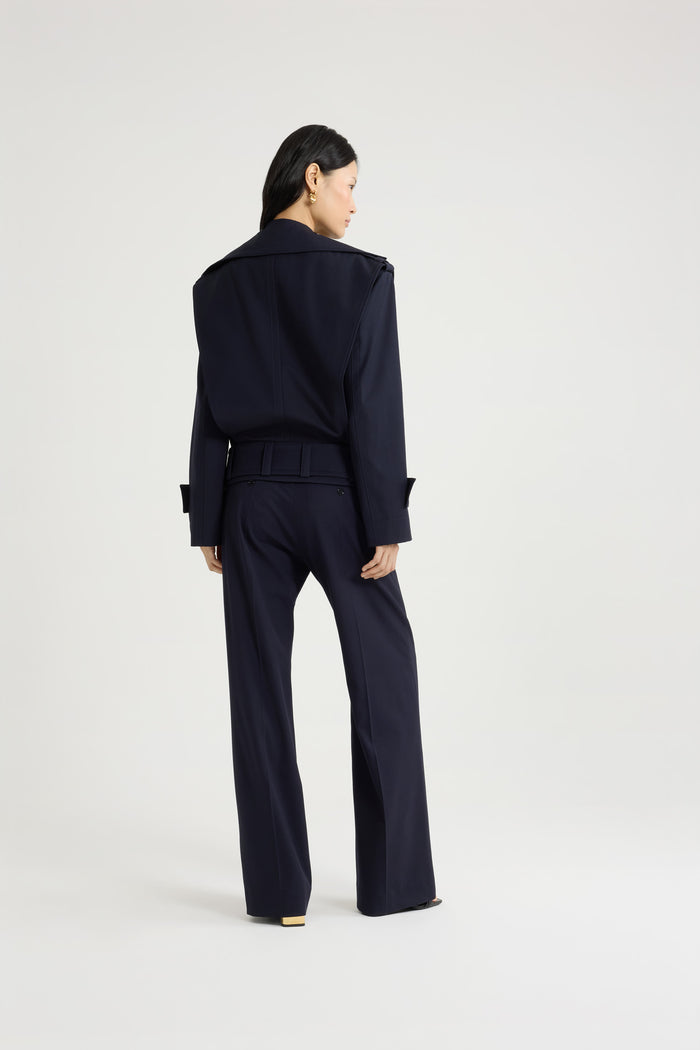 Jean Patou Veste Ceinturée En Sergé De Laine Technique éco-responsable Navy Black