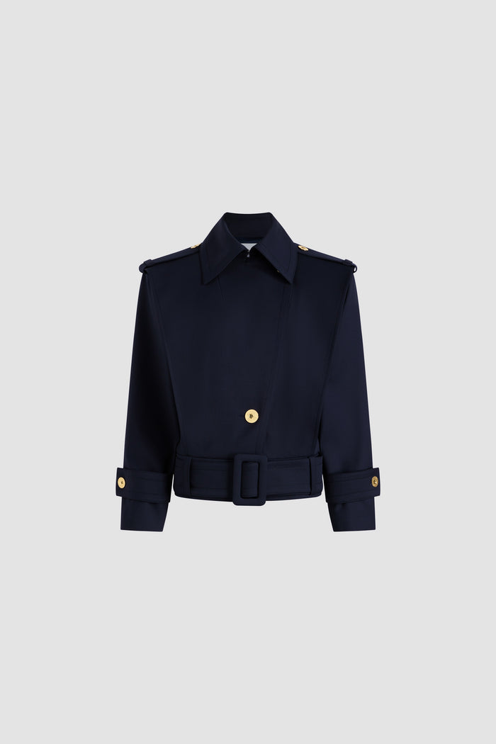 jean patou Veste ceinturée en sergé de laine technique éco-responsable Navy Black