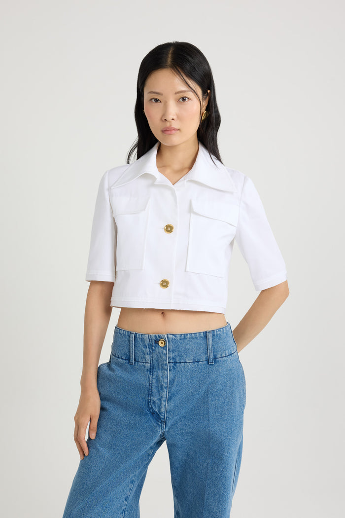 Jean Patou Veste Courte En Gabardine De Coton Bio White