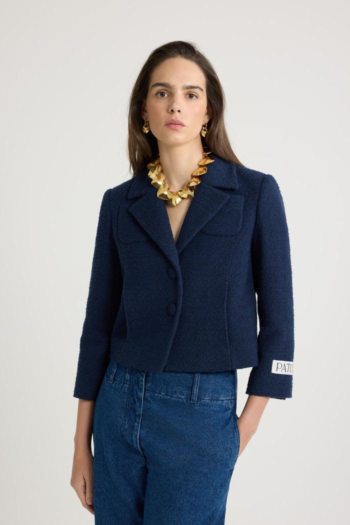 Jean Patou Veste Courte En Tweed De Coton Bio Léger Navy Black