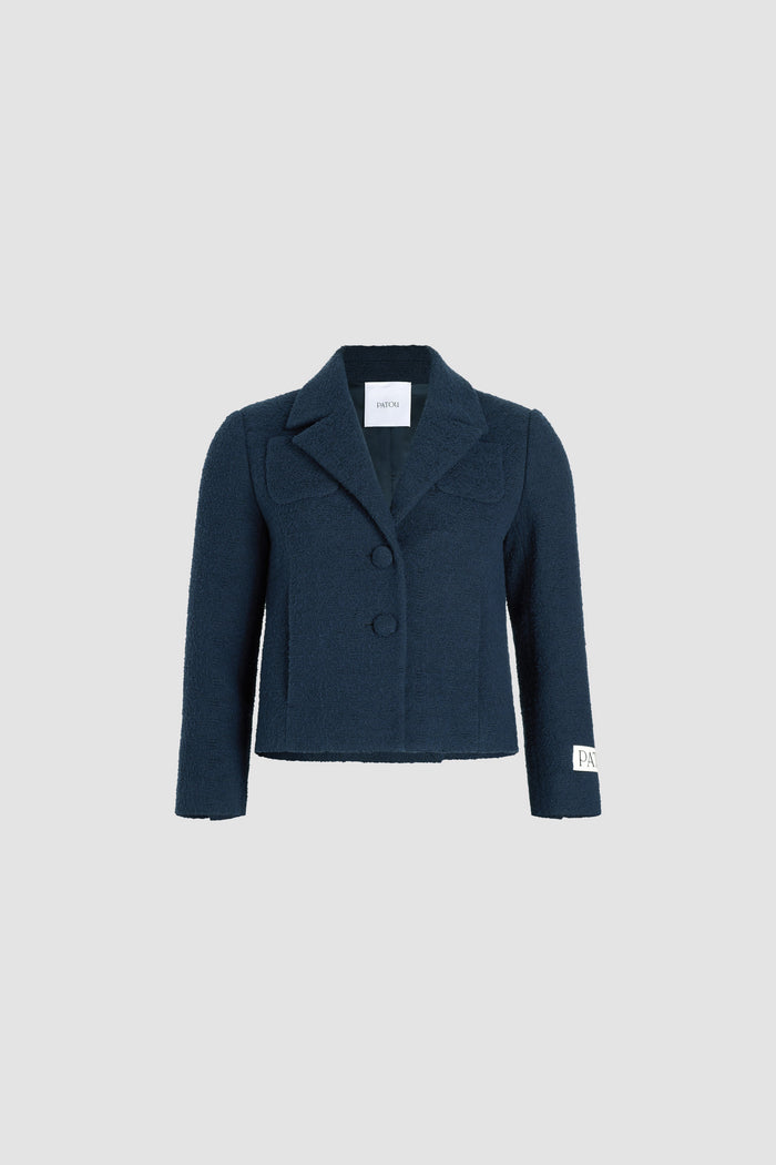 jean patou Veste courte en tweed de coton bio léger Navy Black