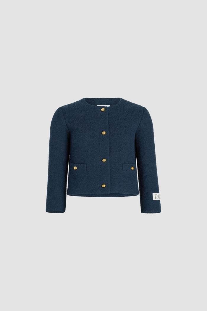 jean patou Veste courte en tweed de coton bio léger Navy Black