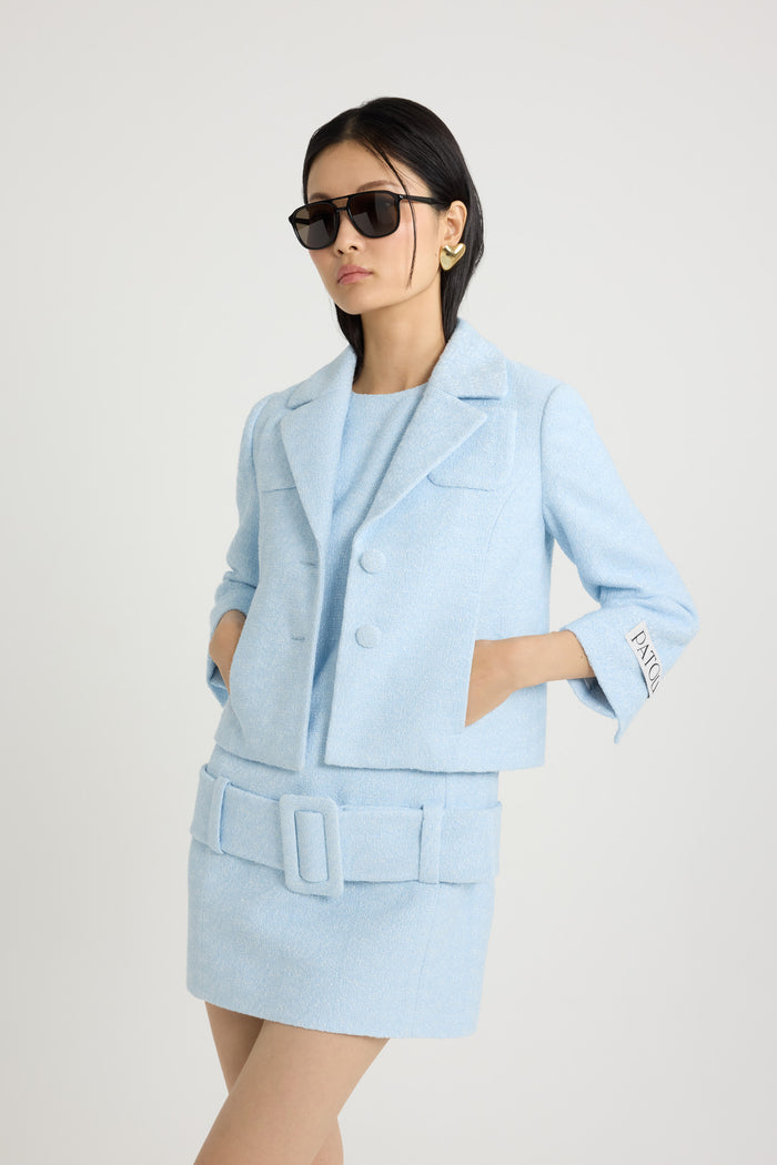 Jean Patou Veste Courte En Tweed De Coton Bio Léger Skylight Blue