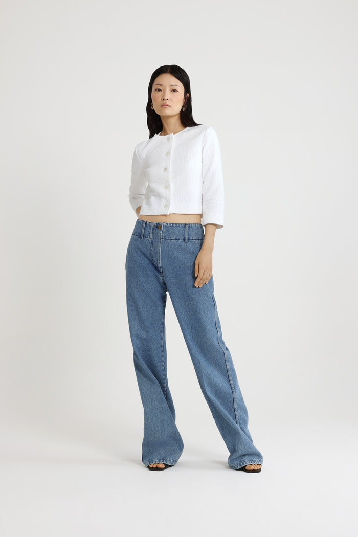 Jean Patou Veste Courte Sans Revers En Viscose Mélangée éco-responsable Matelassée White