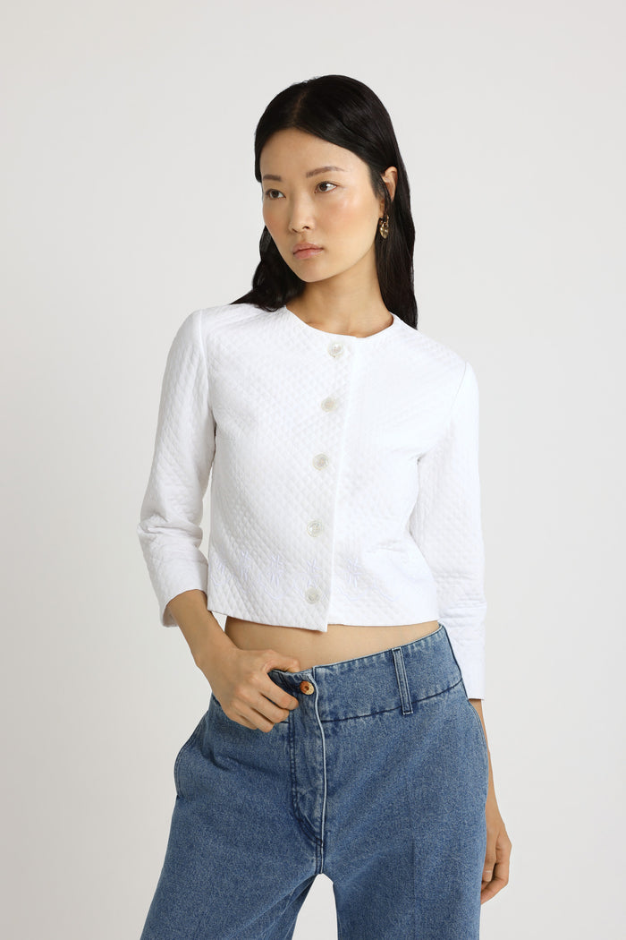 Jean Patou Veste Courte Sans Revers En Viscose Mélangée éco-responsable Matelassée White