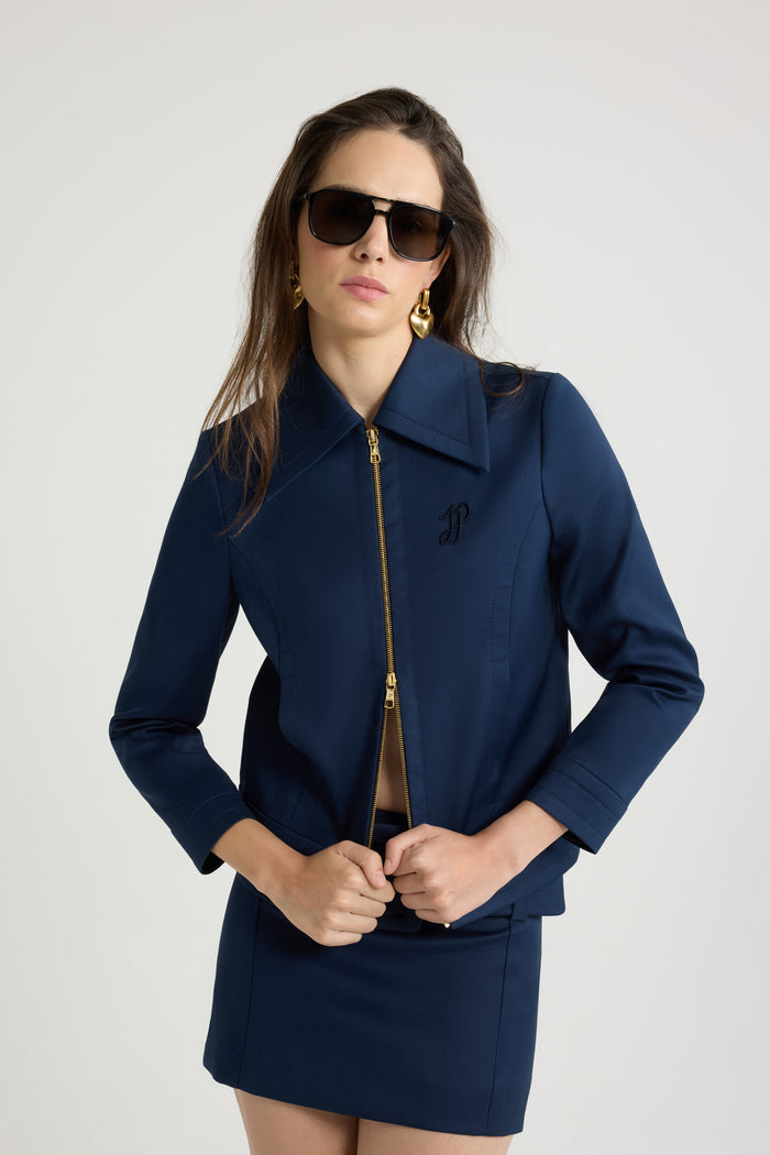Jean Patou Veste Courte Zippée En Sergé De Coton Bio Navy Black