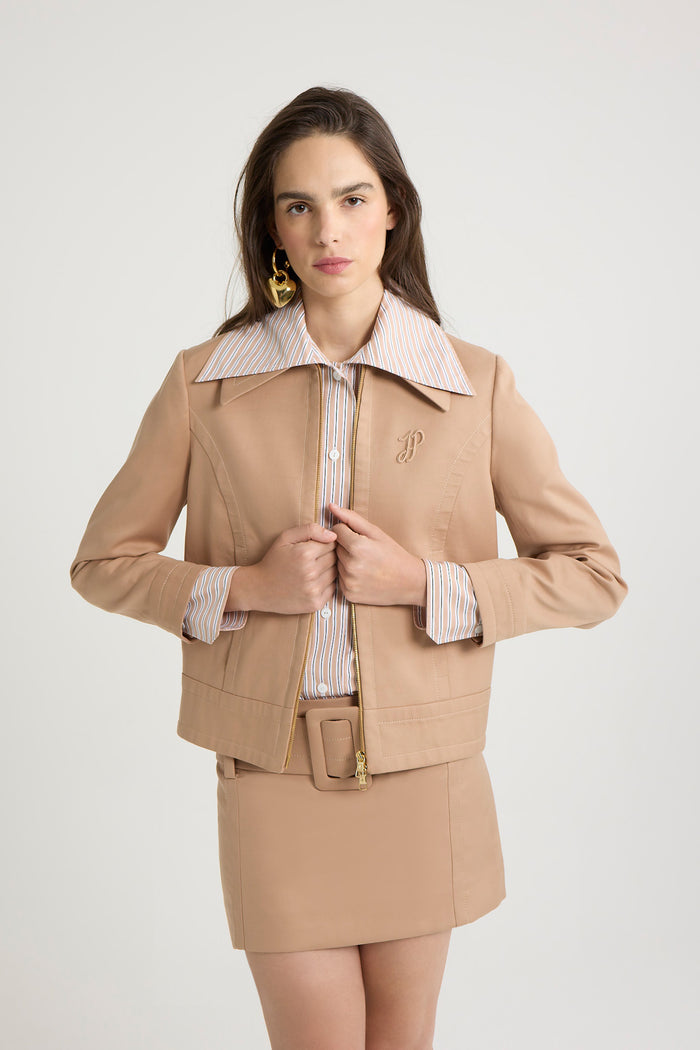 Jean Patou Veste Courte Zippée En Sergé De Coton Bio Praline