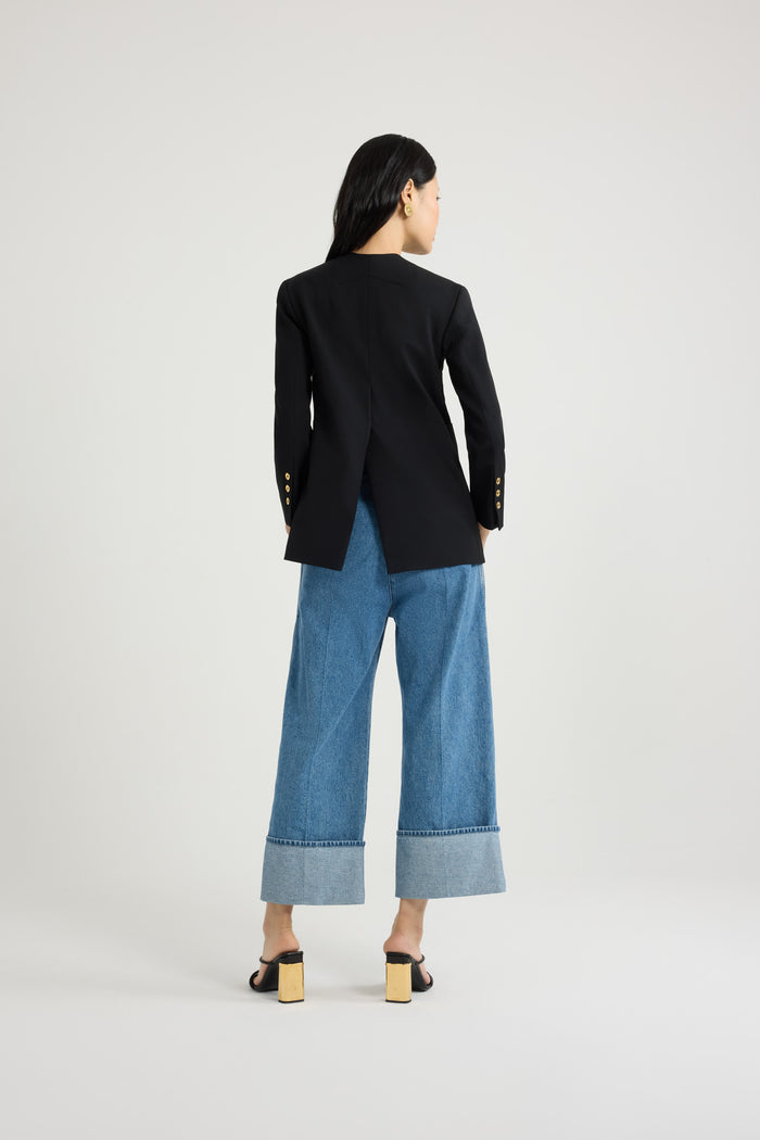 Jean Patou Veste Croisée Sans Revers En Laine Technique Black