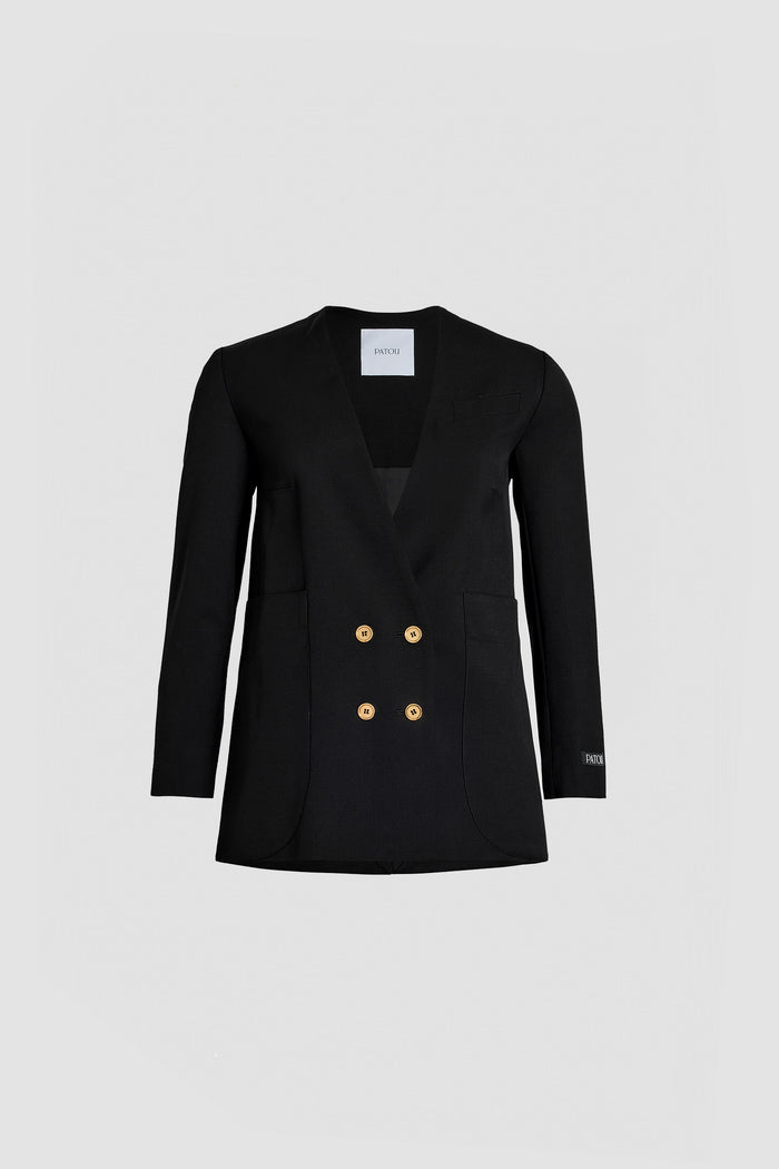 jean patou Veste croisée sans revers en laine technique Black