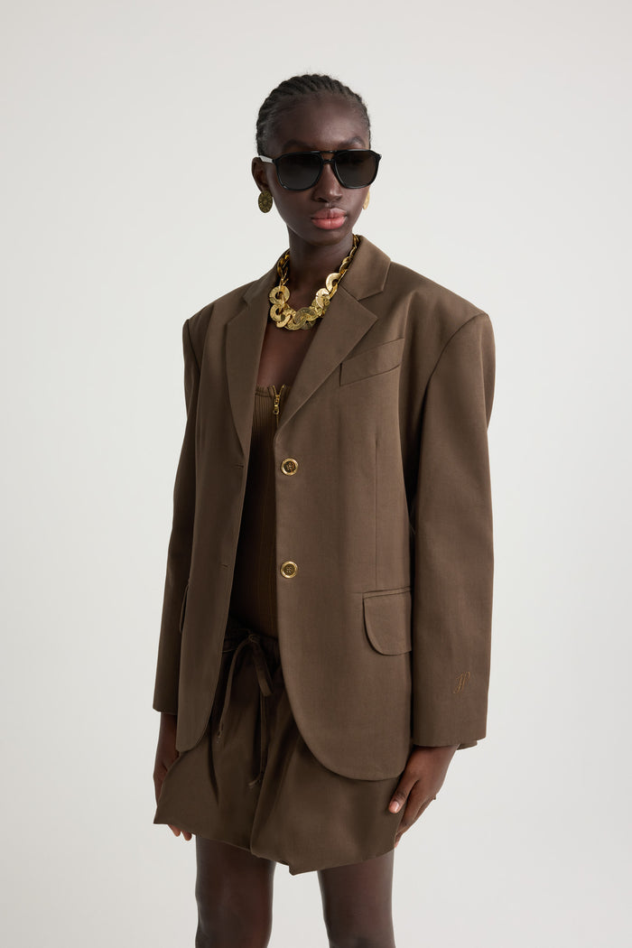 Jean Patou Veste Oversize Ceinturée En Gabardine De Coton Bio Java Brown