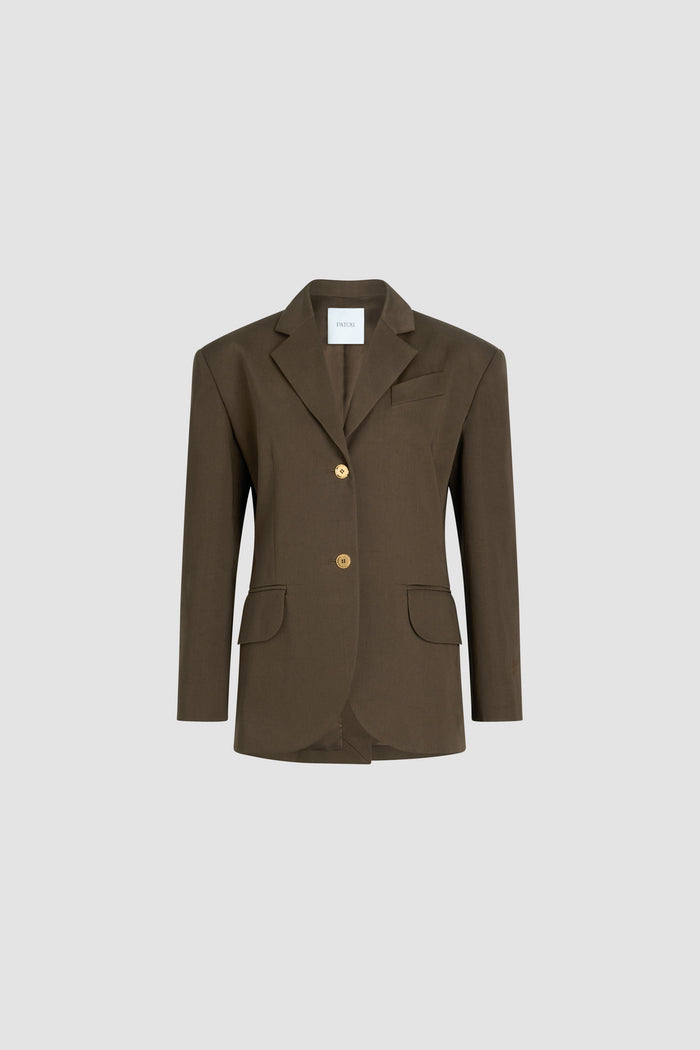 jean patou Veste oversize ceinturée en gabardine de coton bio Java Brown