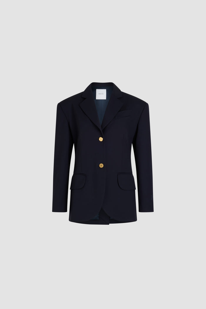 jean patou Veste oversize ceinturée en sergé de laine technique éco-responsable Navy Black