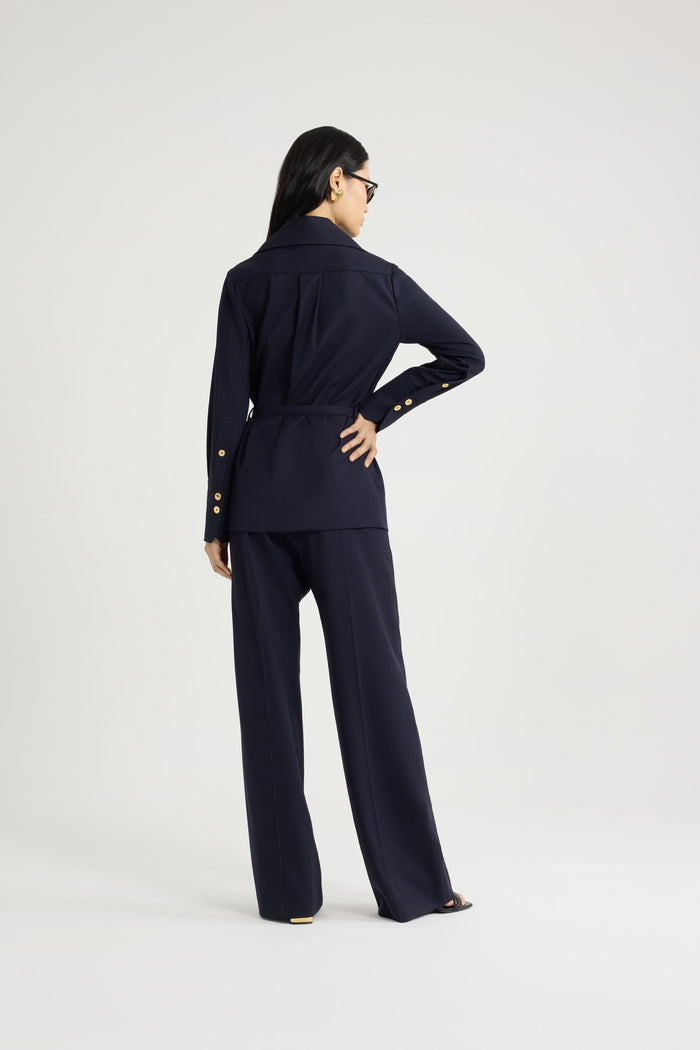 Jean Patou Veste Safari En Sergé De Laine Technique éco-responsable Navy Black