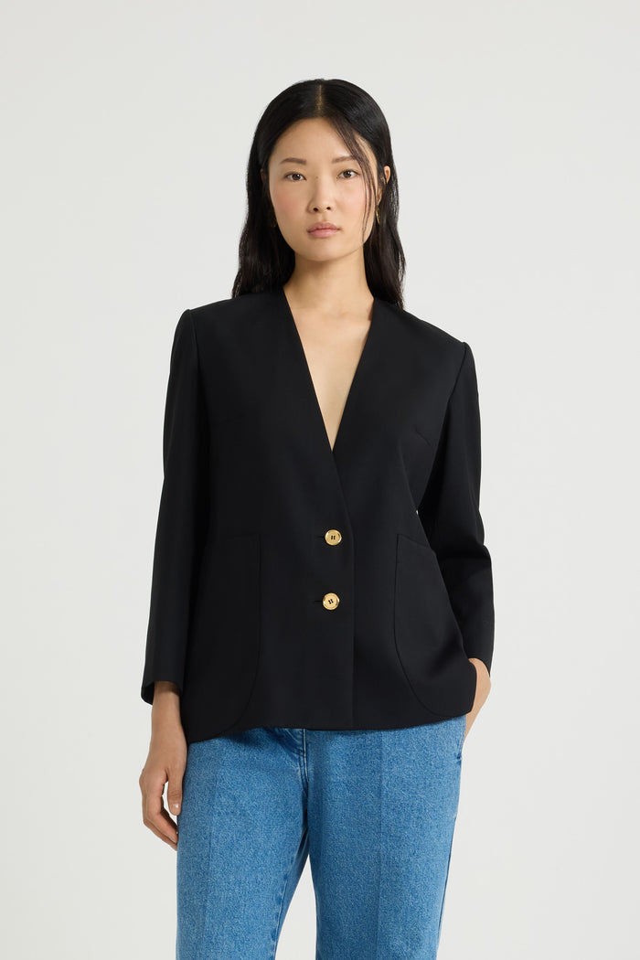 Jean Patou Veste Sans Revers En Sergé De Laine Technique éco-responsable Black