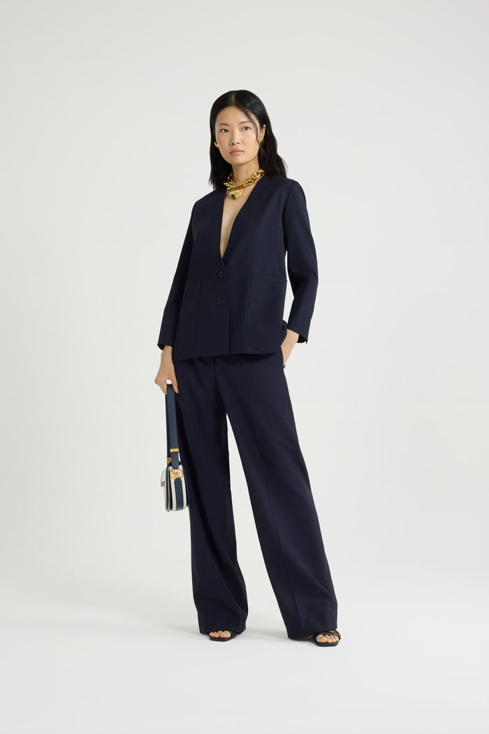 Jean Patou Veste Sans Revers En Sergé De Laine Technique éco-responsable Navy Black