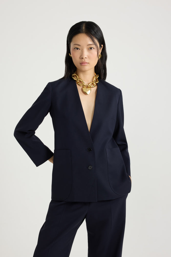 Jean Patou Veste Sans Revers En Sergé De Laine Technique éco-responsable Navy Black
