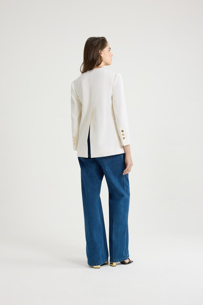 Jean Patou Veste Sans Revers En Sergé De Laine Technique éco-responsable Ivory