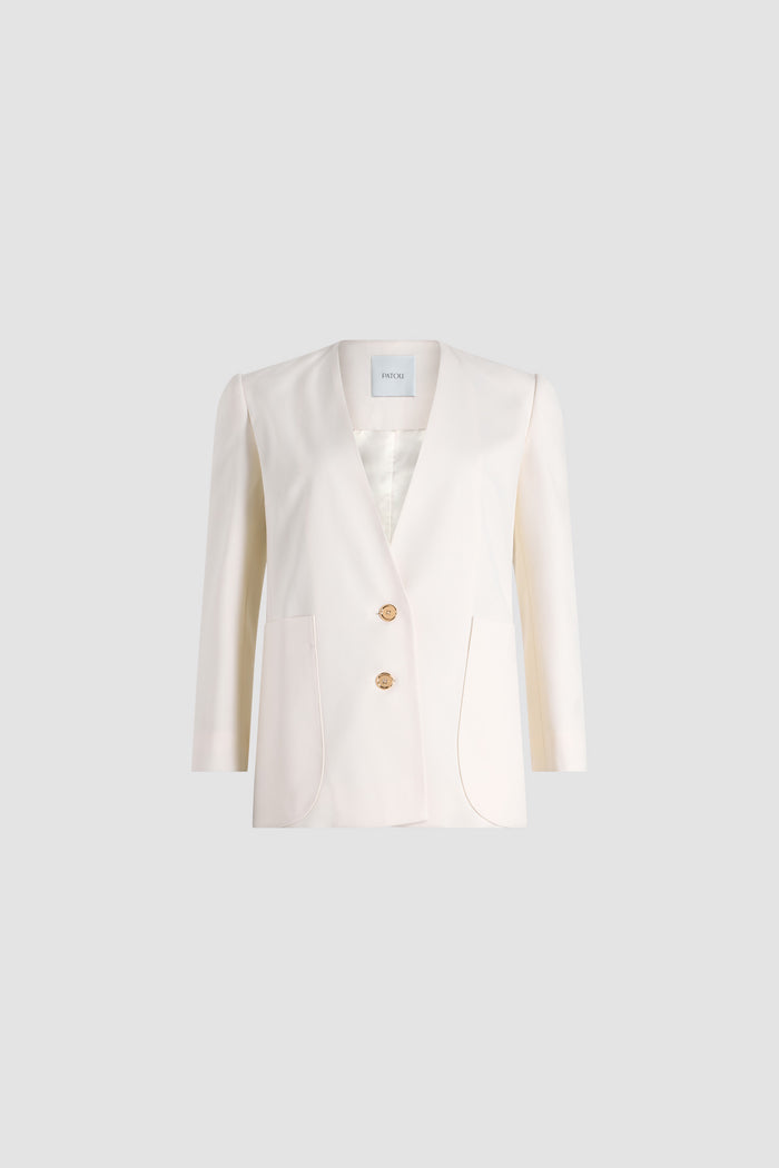 jean patou Veste sans revers en sergé de laine technique éco-responsable Ivory