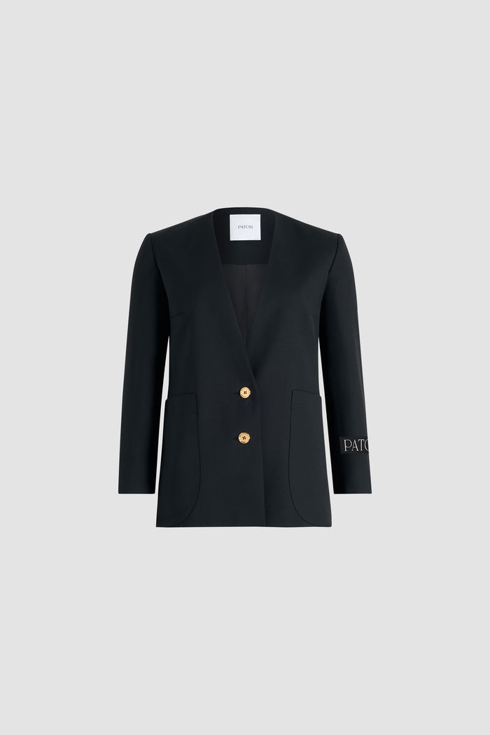 jean patou Veste sans revers en sergé de laine technique éco-responsable Black