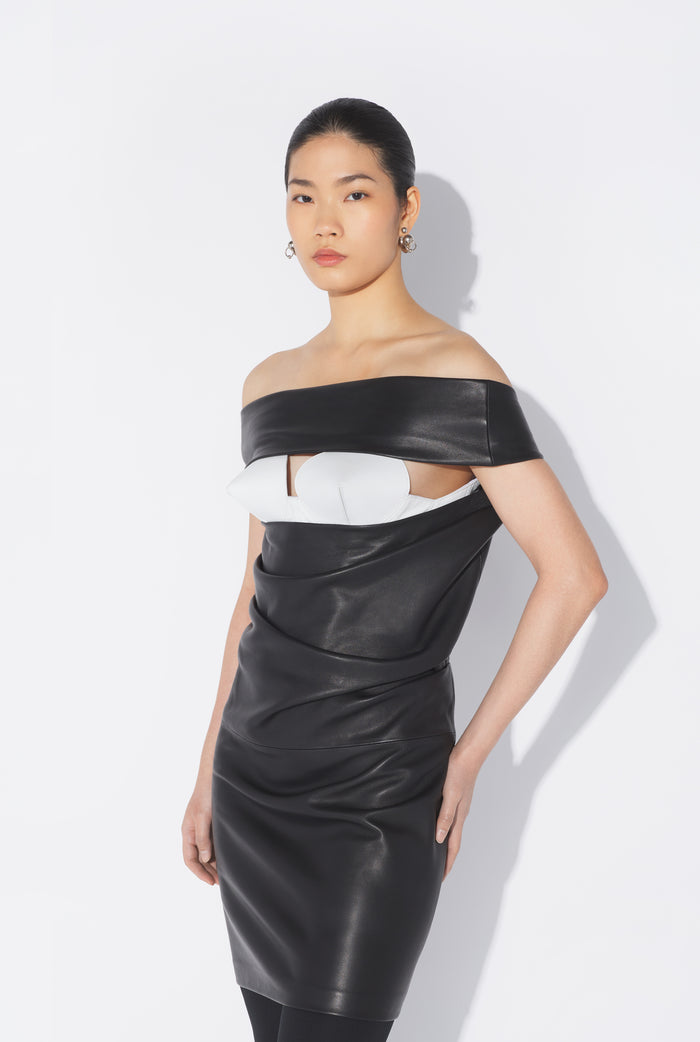 Jean Paul Gaultier La Robe En Cuir Drapée Noir