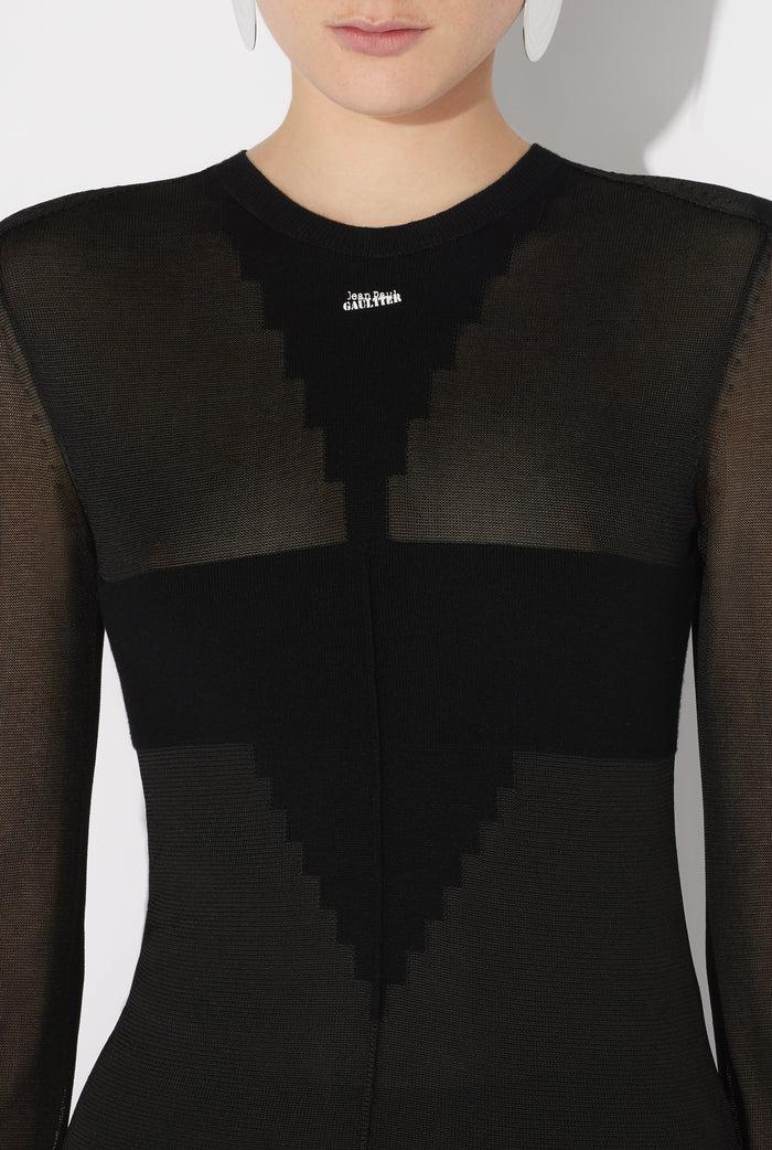 Jean Paul Gaultier La Robe Longue Maille Logo Noir