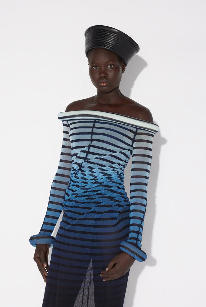 Jean Paul Gaultier La Robe Longue Rayée 3D Noir