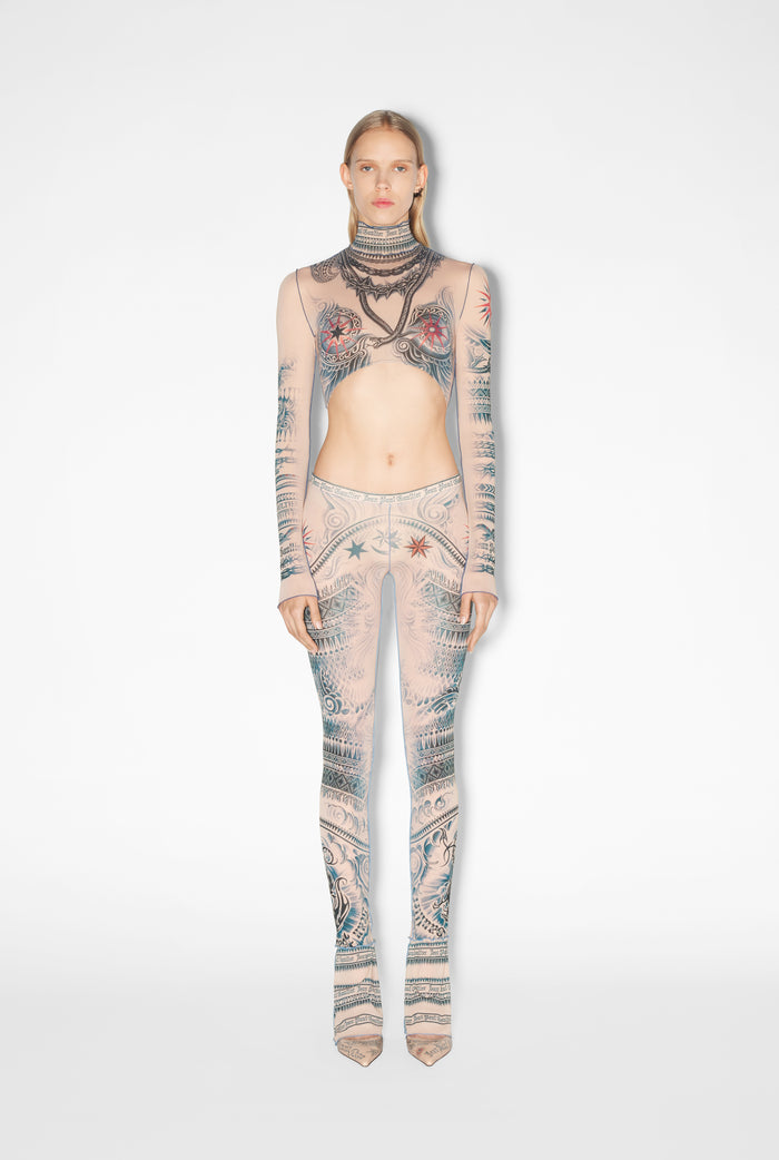 Jean Paul Gaultier Le Crop-Top Tattoo Soleil Beige