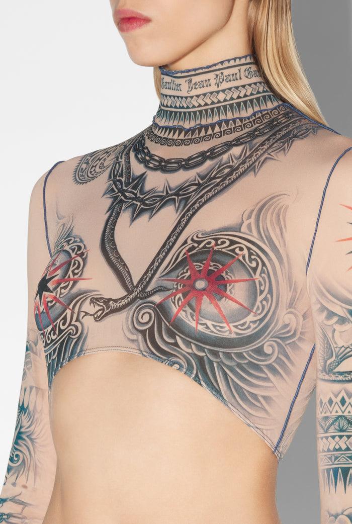 Jean Paul Gaultier Le Crop-Top Tattoo Soleil Beige
