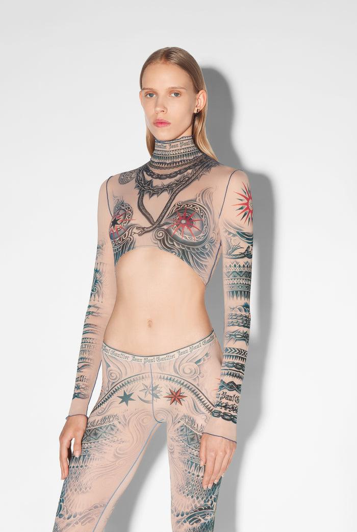 jean paul gaultier Le Crop-Top Tattoo Soleil Beige