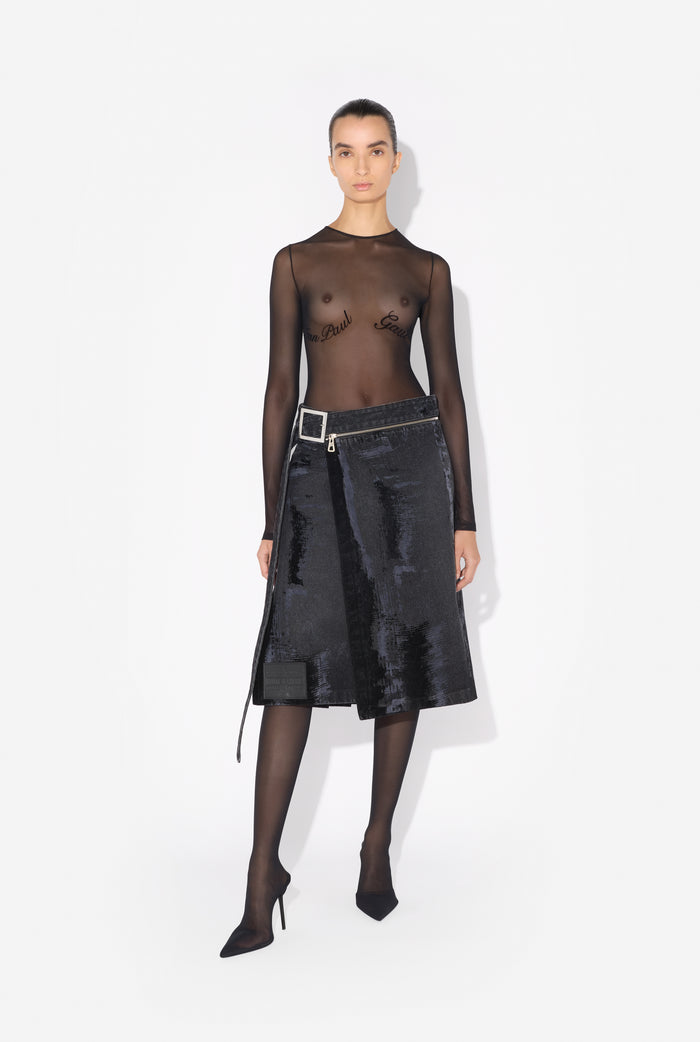Jean Paul Gaultier Le Kilt Denim Floqué Noir