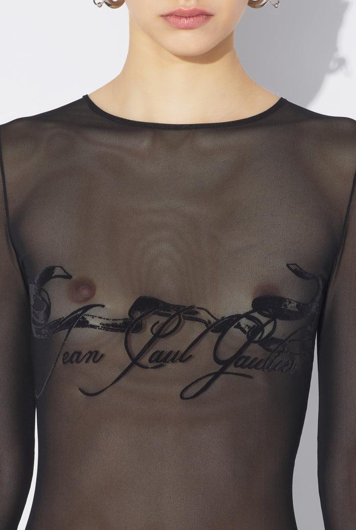 Jean Paul Gaultier Le Top Floqué Tattoo Ruban Noir