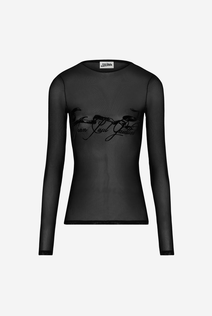 Jean Paul Gaultier Le Top Floqué Tattoo Ruban Noir