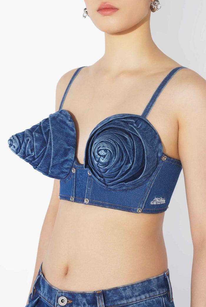 Jean Paul Gaultier La Brassière Seins Coniques En Denim Bleu