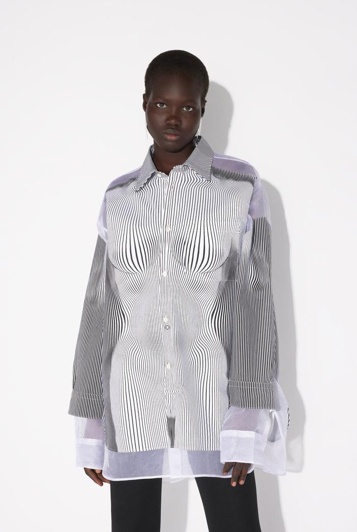 Jean Paul Gaultier La Chemise Petit Grand Pinstripe Body Morphing Noir