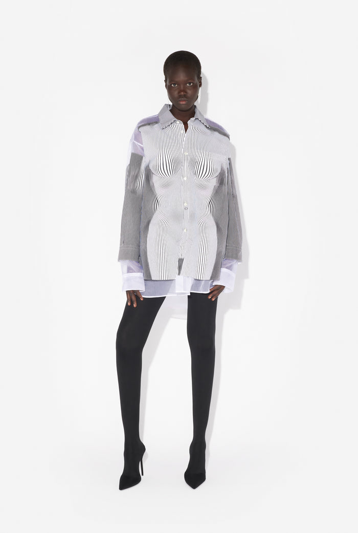 jean paul gaultier La Chemise Petit Grand Pinstripe Body Morphing Noir