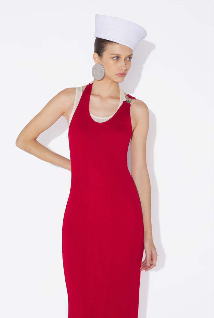 Jean Paul Gaultier La Double Robe Drapée Rouge Rouge