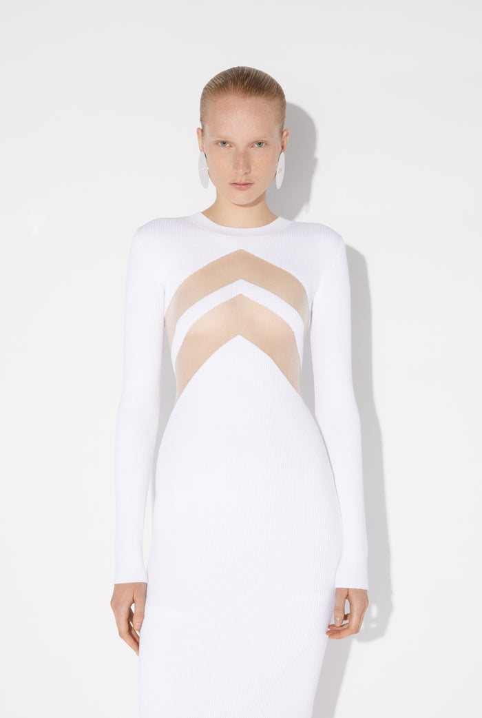 Jean Paul Gaultier La Robe Blanche à Chevrons Blanc