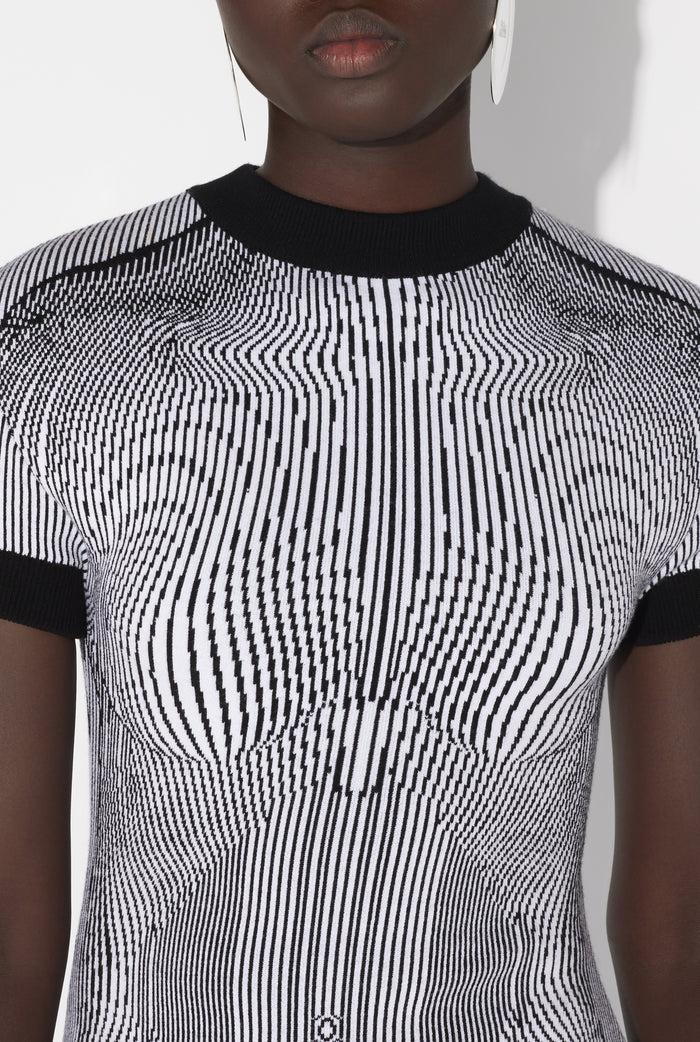 Jean Paul Gaultier La Robe Courte Jacquard Morphing Pinstripes Blanc