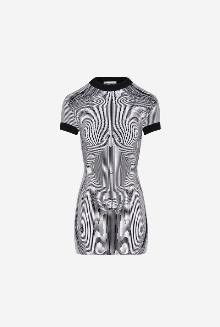 Jean Paul Gaultier La Robe Courte Jacquard Morphing Pinstripes Blanc