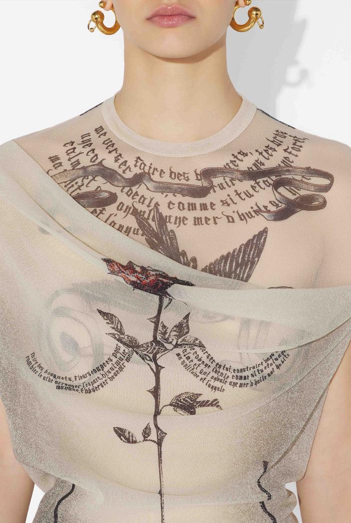 Jean Paul Gaultier La Robe Courte Tattoo Rose And Bird Écru